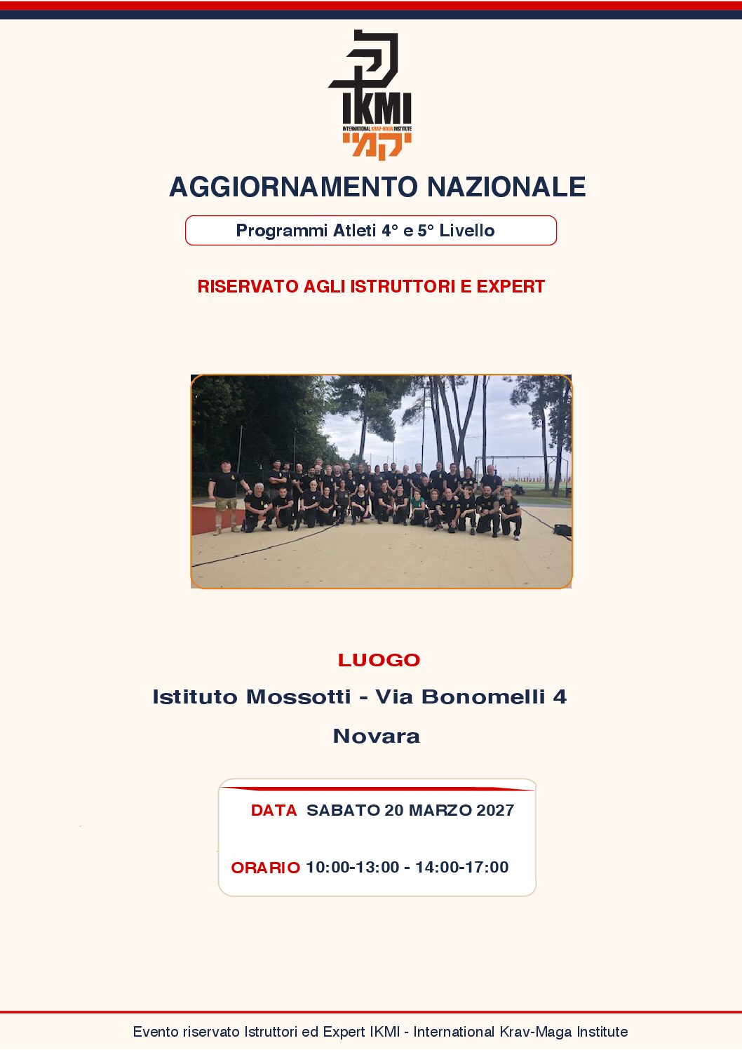 20 Marzo 2027 - Aggiornamento Istruttori sui Programmi Atleti - Novara